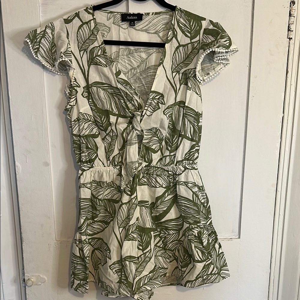 Green Leaf Print Women's Romper